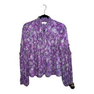 ALEXIS Revolve Blouse Top Lavender Collar Smocked Pleated Flare Long Sleeve